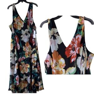 Signature by Robbi Bee Dress Black Floral Sleeveless High Low in Size 24W‎  NWT